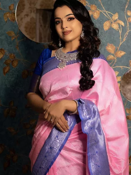 Pink With Sky Blue Banarasi Silk Designer Saree  vastracloth