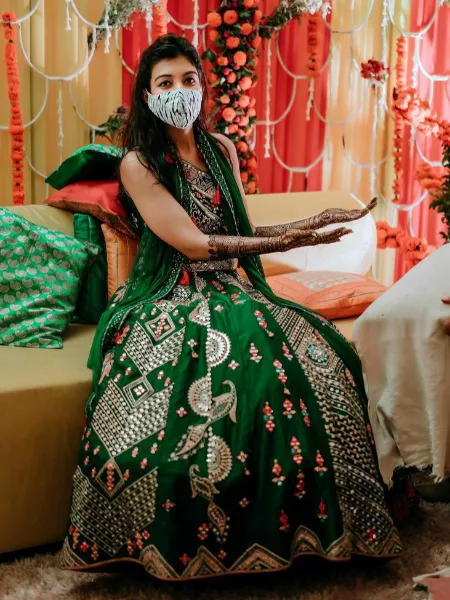 Green Color Dulhan Wedding Lehenga Choli with Heavy Embroidery Work