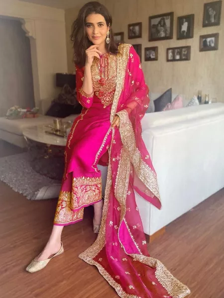 Karishma Tanna Wedding Pink Color Salwar Suit with Heavy Embroidery Work