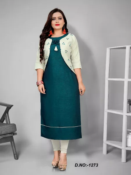 Blue Kurti for Women in Rayon with Jacket Embroidery Work