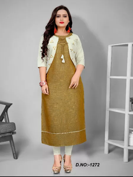 Mustard Kurti for Women in Rayon with Jacket Embroidery Work