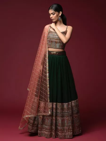 Green Indian Wedding Lehenga Choli with Multi Color Embroidery Sequence Work
