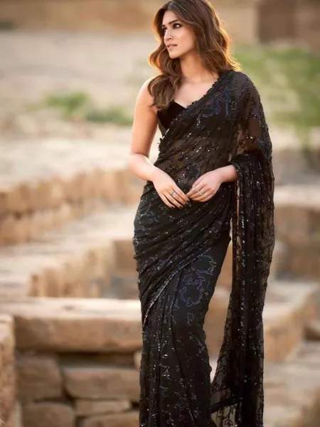Kriti Sanon Bollywood Saree in Black Color With Sequence Work Indian Sarees