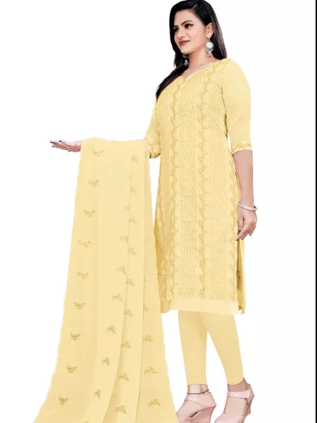 Yellow Color Dress Materials with Sequence Work in Georgette Fabric