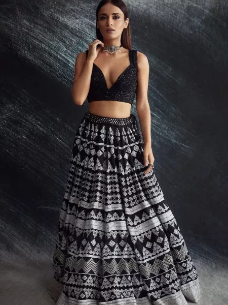Black Color Georgette Lehenga Choli with Embroidery Work with Dupatta