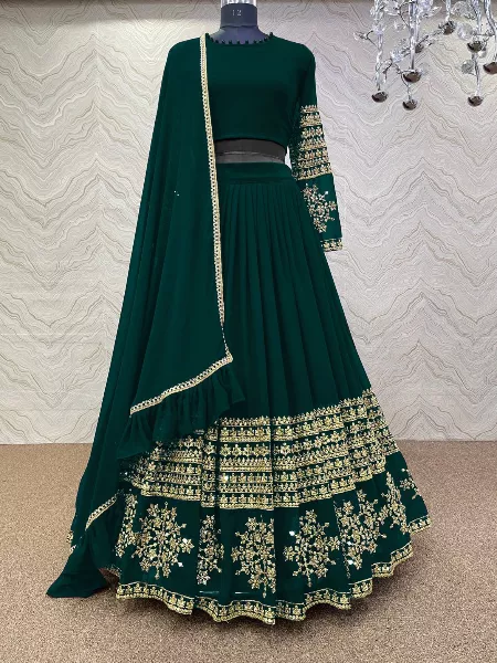 Green Georgette Lehenga Choli with Embroidery Work and Sequence with Dupatta