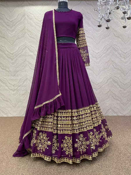 Purple Georgette Lehenga Choli with Embroidery Work and Sequence with Dupatta