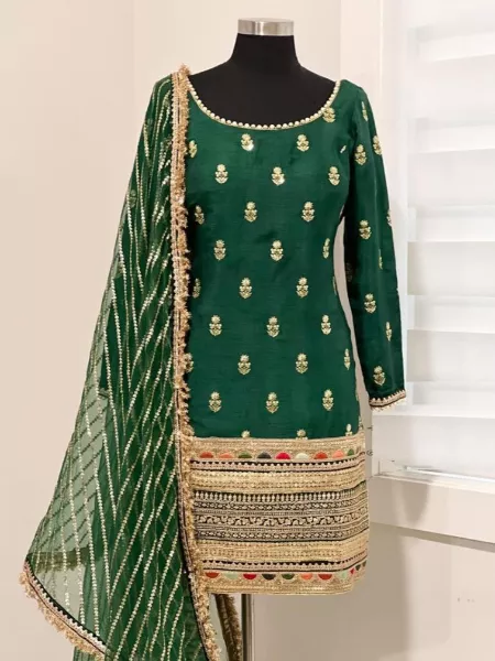 Eid Designer Suit in Green Mulberry Heavy Sequence Embroidery Work & Dupatta