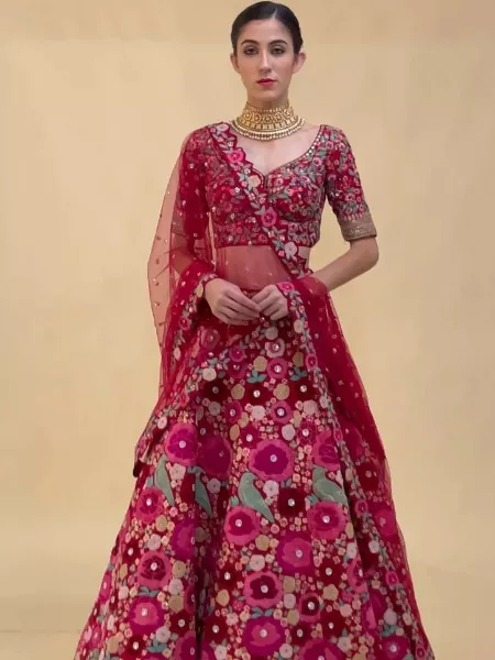 Wine Color Velvet Wedding Lehenga Choli with Heavy Embroidery Work in Multiple Color