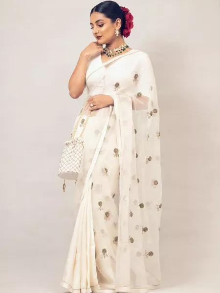 White Pure Organza Saree With Designer Embroidery Work