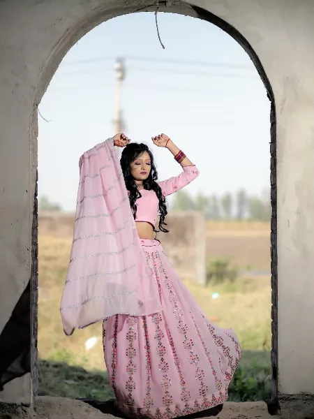Pink Color Readymade Lehenga Choli in Georgette With 5 Meter Flair