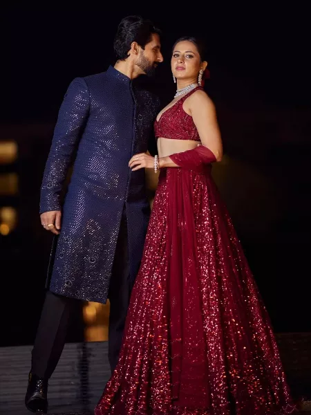 Sargun Mehta Red Designer Bridal Wear Lehenga Choli With Sequence Work With Dupatta