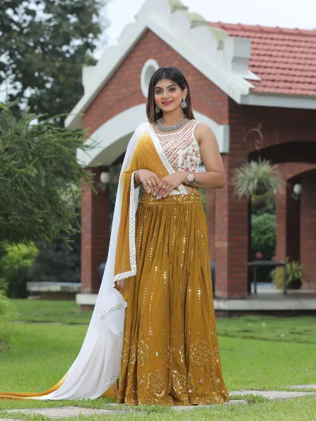 Sequined Silk Golden Lehenga Set|Chandini Ki Mehfil|Suta