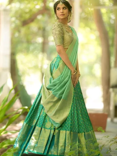 South Indian Wedding Lehenga Choli With Designer Blouse in Kanjivaram Silk
