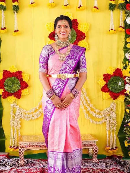 Pink Soft Lichi Silk Saree for Wedding With Blouse