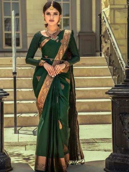 Green Color Wedding Saree in Banarasi Silk With Blouse