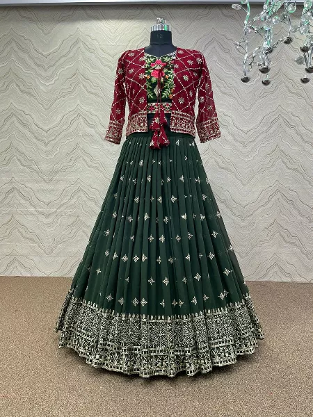 Green Bridal Lehenga Choli in Georgette With Embroidery and Designer Koti