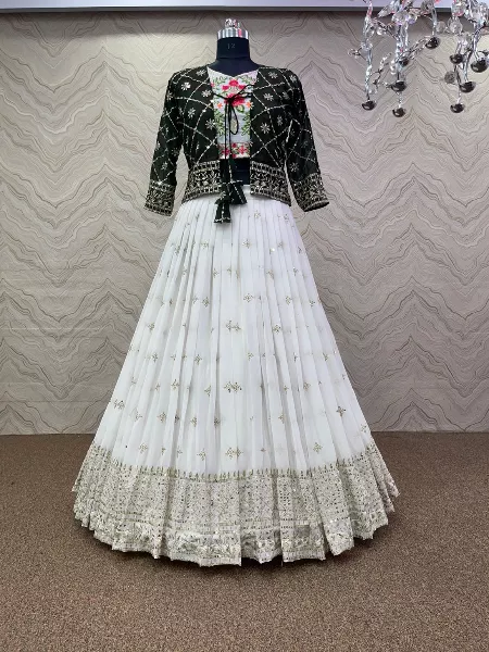 White Bridal Lehenga Choli in Georgette With Embroidery and Designer Koti