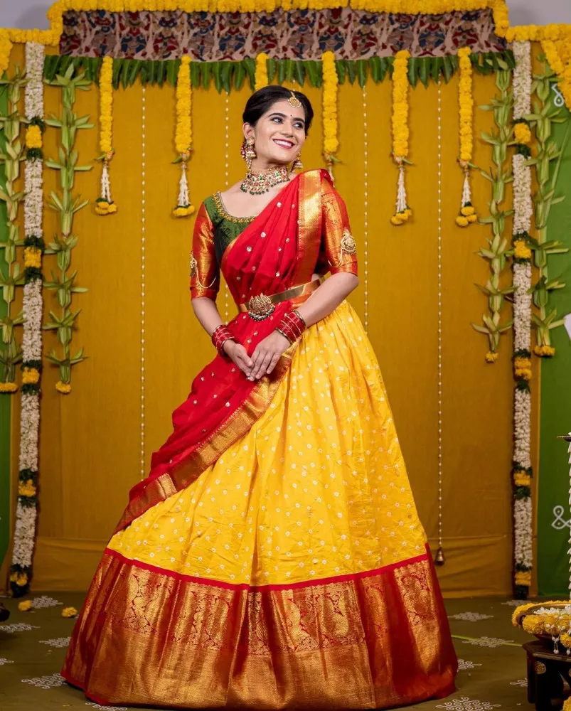 South Indian Woman in Yellow Saree Smiling White Background Stock Photo -  Image of indian, female: 282293330