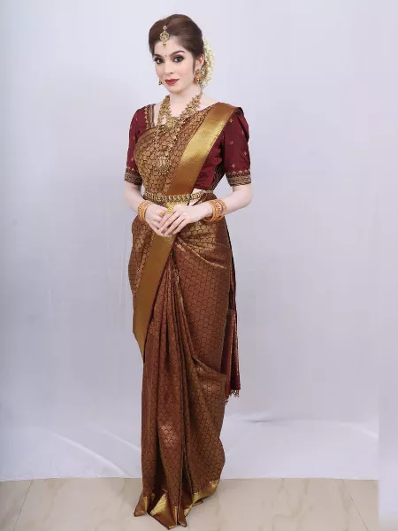 Dark Maroon Pure Banarasi Silk Saree with Weaving Jacquard Work