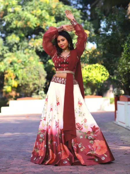 Buy Wedding Wear Maroon Sequins Work Slub Silk Lehenga Choli Online From  Surat Wholesale Shop.