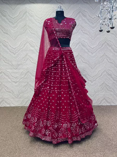 Pink Color Georgette Lehenga Choli With Sequence Work and Dupatta