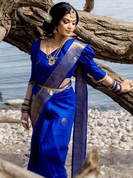 Royal Blue Soft Lichi Silk Saree With Exclusive Jacquard Work and Blouse