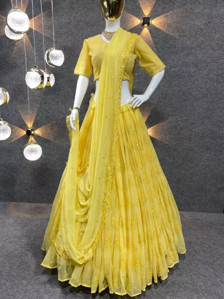 Haldi Lehenga Choli in Yellow Color Wedding Lehenga Choli With Georgette Fabric and Sequence Embroidery Work