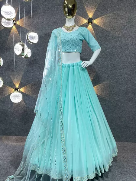 Sky Blue Georgette Party Wear Lehenga Choli in Sequence Work With Dupatta