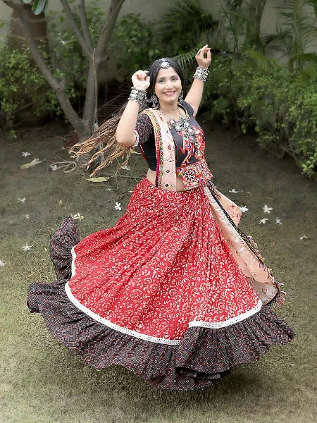 Dandiya Designer Navaratri Lehenga Choli in Cotton With Embroidery and Digital Print Navratri Special Readymade Lehenga Choli