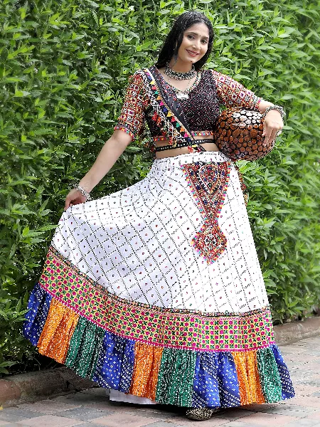 Navaratri Lehenga Choli in Multi Color Cotton With Embroidery and Digital Print Navratri Special Readymade Lehenga Choli