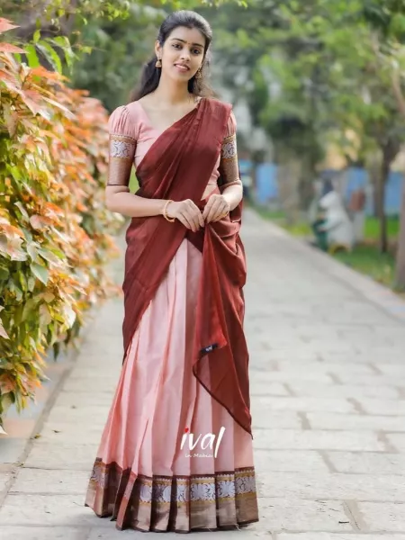Light Pink Color Kanjivaram Silk Half Saree Lehenga South Indian Lehenga Choli