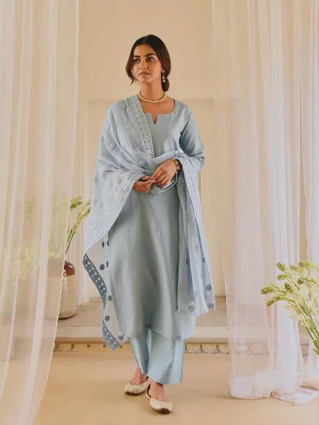 Diwali Festival Outfit Salwar Suit in Grey Color Georgette With Embroidery Work and Dupatta