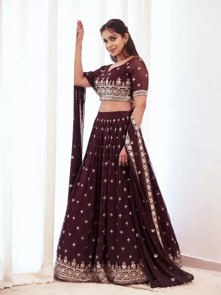 Coffee Color Indian Lehenga Choli With Embroidery Work for Diwali Festival