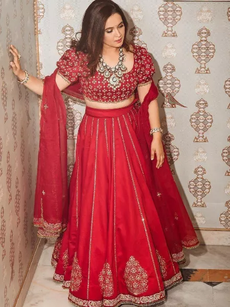 Red Color Lehenga Choli in Mulberry Silk With Heavy Coding and Sequence Embroidery Work
