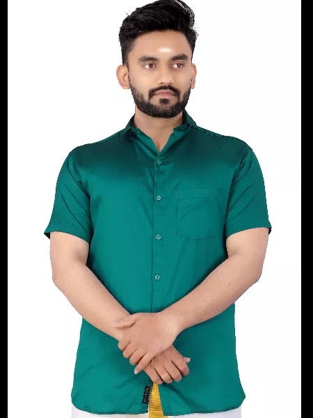 Green Color Formal Wear Taffeta Shirt for Men With Solid Pattern