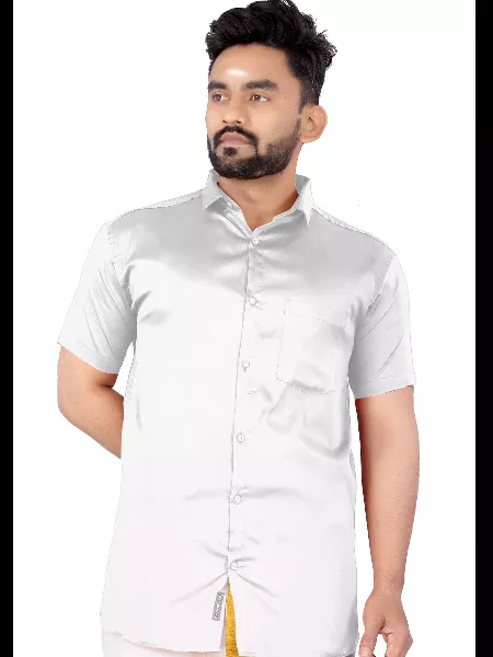 White Color Formal Wear Taffeta Shirt for Men With Solid Pattern