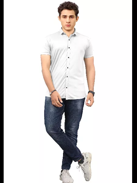 White Color Men's Formal Shirt in Lycra With Solid Pattern and Spread Collar