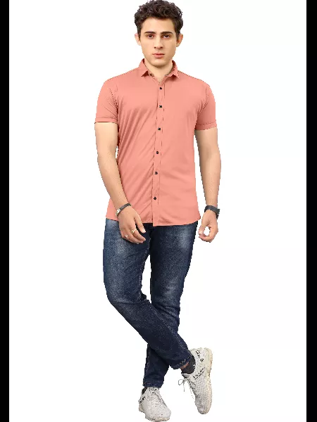Pink Color Men's Formal Shirt in Lycra With Solid Pattern and Spread Collar