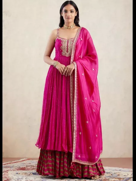 Pink Color Designer Georgette Gown With Embroidery Work and Palazzo With Digital Print