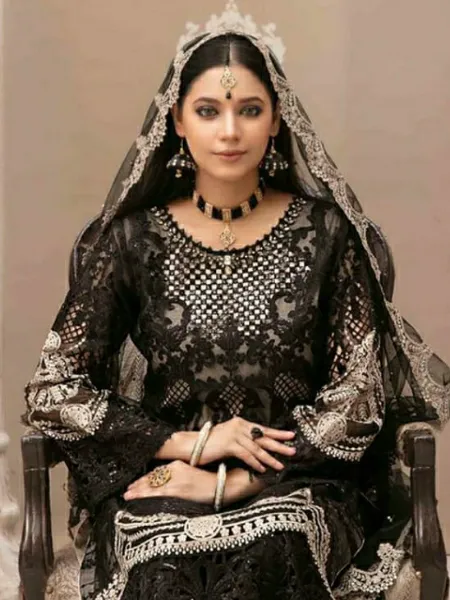 Black Color Wedding Wear Pakistani Suit in Soft Net With Heavy Embroidery Work