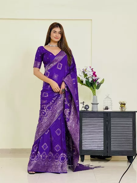 Purple Color Wedding Reception Saree Soft Shiny Dual Tone Dolla Silk Saree With Pure Heavy Zari and Rich Pallu Sequence