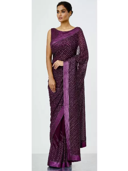 Wine Party Wear Saree in Georgette With Sequence Work Bollywood Party Wear Saree
