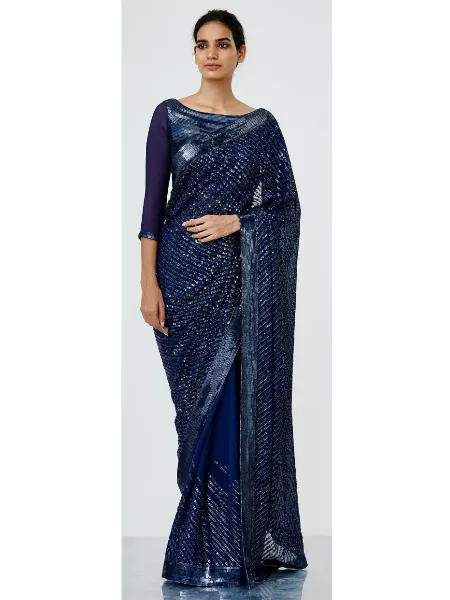 Blue Party Wear Saree in Georgette With Sequence Work Bollywood Party Wear Saree