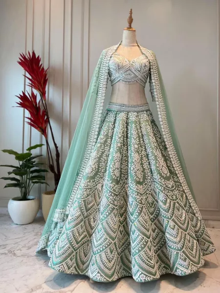 Beautiful Pista Bridal Embroidery Work Lehenga Choli for Wedding With Designer Embroidery Work