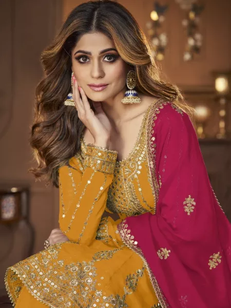 Yellow Color Pakistani Suit in Georgette With Heavy Embroidery and Sequence
