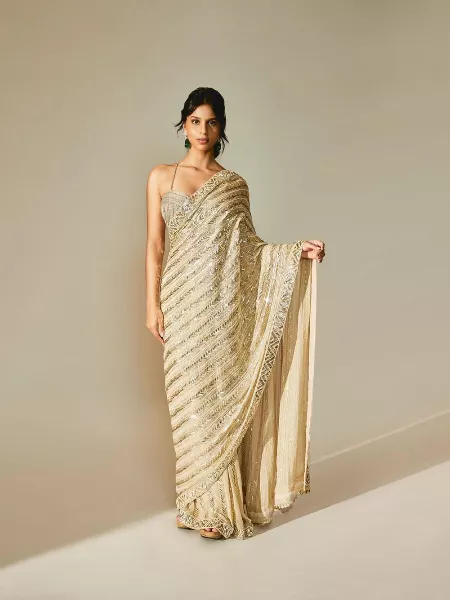 Suhana Khan Saree SRK Daughter Wear Saree in Cream Color Georgette With Sequence Work