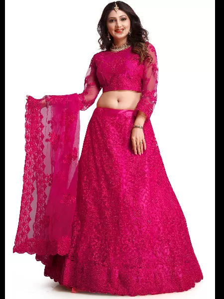 Pink Color Bridal Lehenga Choli in Heavy Net with Embroidery and Stone Work