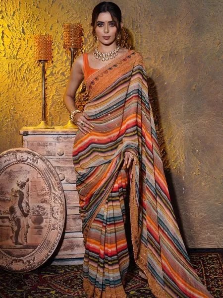 Bollywood Saree for Party Wear in Multi Color Georgette With Crochet Sequence Work