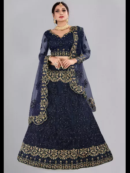 Blue Color Bridal Lehenga Choli in Heavy Net with Embroidery and Stone Work
